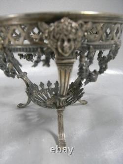 Ancien Support Moutarde Tripode Argent Massif Tete De Putti Guirlande Fleur