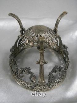Ancien Support Moutarde Tripode Argent Massif Tete De Putti Guirlande Fleur