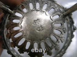 Ancien Support Moutarde Tripode Argent Massif Tete De Putti Guirlande Fleur