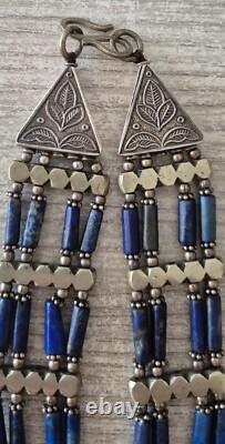 Ancien bijoux collier Lapis Lazuli Afghan en argent massif