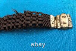 Ancien bijoux de deuil Bracelet en cheveux Fermoir vermeil 19 eme Argent massif