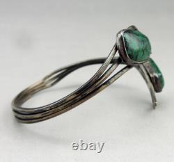 Ancien bracelet ISRAEL en argent massif et turquoise manchette jonc Silver