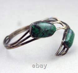 Ancien bracelet ISRAEL en argent massif et turquoise manchette jonc Silver