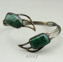 Ancien bracelet ISRAEL en argent massif et turquoise manchette jonc Silver