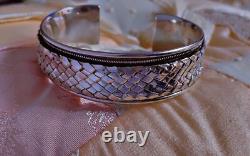 Ancien bracelet argent massif jonc ouvert tressé old french bracelet cuff silver