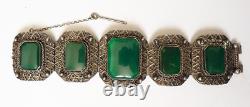 Ancien bracelet argent massif + pierre verte silver bracelet 94gr