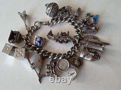 Ancien bracelet en argent massif Charms Articulés