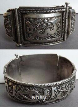 Ancien bracelet en argent massif Maghreb Kabylie colonial 83 g silver bracelet