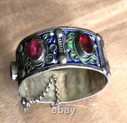 Ancien bracelet enfant Berbère Kabyle émaillé argent poinçons crabe