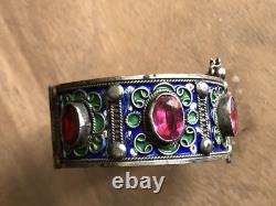 Ancien bracelet enfant Berbère Kabyle émaillé argent poinçons crabe
