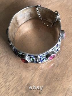 Ancien bracelet enfant Berbère Kabyle émaillé argent poinçons crabe
