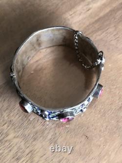 Ancien bracelet enfant Berbère Kabyle émaillé argent poinçons crabe