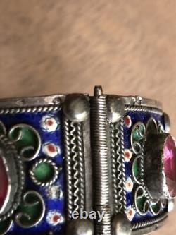 Ancien bracelet enfant Berbère Kabyle émaillé argent poinçons crabe