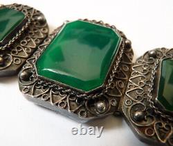 Ancien bracelet ethnique argent massif + pierre verte silver bracelet