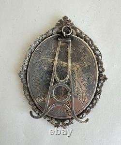 Ancien cadre médaillon porte photo miniature argent massif pierre du Rhin XIXème Ancien cadre médaillon porte photo miniature argent massif pierre du Rhin XIXème