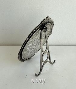 Ancien cadre médaillon porte photo miniature argent massif pierre du Rhin XIXème Ancien cadre médaillon porte photo miniature argent massif pierre du Rhin XIXème