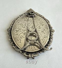 Ancien cadre médaillon porte photo miniature argent massif pierre du Rhin XIXème Ancien cadre médaillon porte photo miniature argent massif pierre du Rhin XIXème