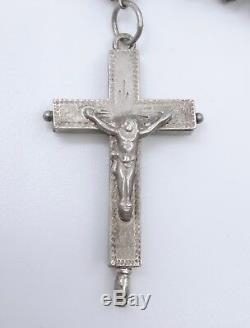 Ancien chapelet argent massif et grenats véritables croix reliquaire XIXeme