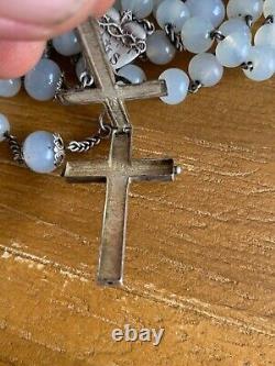 Ancien chapelet reliquaire argent massif IHS rosary reliquary antique silver