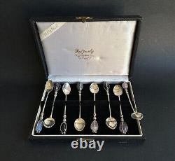 Ancien coffret 8 cuillères argent massif et pierre sterling silver RAUL Jewelry