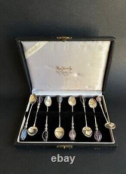 Ancien coffret 8 cuillères argent massif et pierre sterling silver RAUL Jewelry