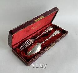 Ancien coffret fourchette cuillère argent massif sterling silver minerve floral