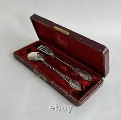 Ancien coffret fourchette cuillère argent massif sterling silver minerve floral