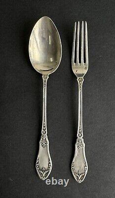 Ancien coffret fourchette cuillère argent massif sterling silver minerve floral