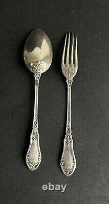 Ancien coffret fourchette cuillère argent massif sterling silver minerve floral