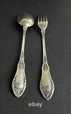Ancien coffret fourchette cuillère argent massif sterling silver minerve floral