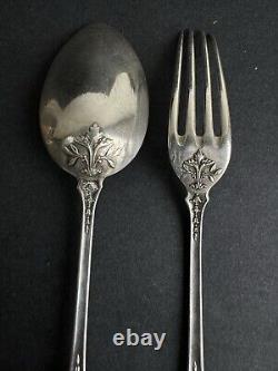Ancien coffret fourchette cuillère argent massif sterling silver minerve floral