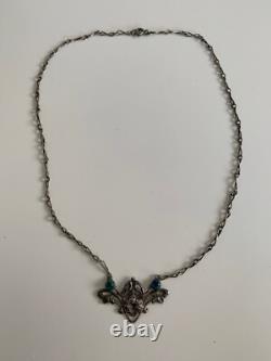 Ancien collier Art Nouveau argent massif verre bijoux Charles Horner