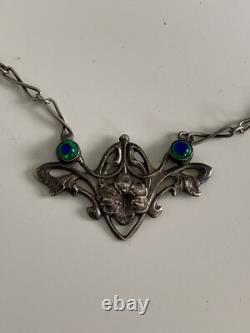 Ancien collier Art Nouveau argent massif verre bijoux Charles Horner