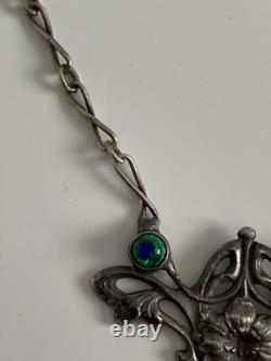 Ancien collier Art Nouveau argent massif verre bijoux Charles Horner