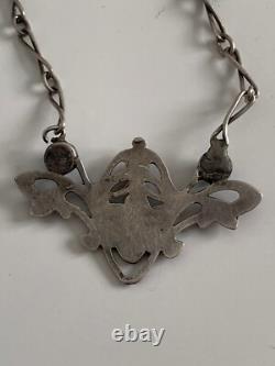Ancien collier Art Nouveau argent massif verre bijoux Charles Horner