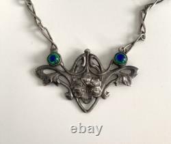 Ancien collier Art Nouveau argent massif verre bijoux Charles Horner