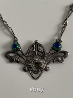 Ancien collier Art Nouveau argent massif verre bijoux Charles Horner
