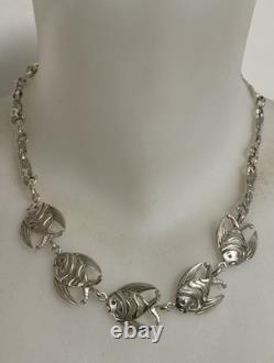 Ancien collier argent massif poissons bijou ancien collier argent minerve bijou