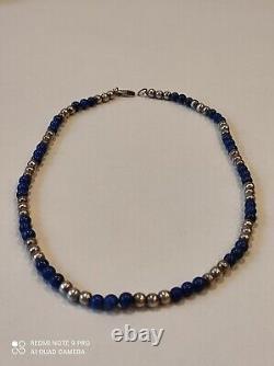 Ancien collier boules en argent massif et lapis-lazuli