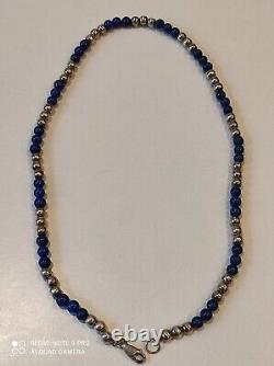 Ancien collier boules en argent massif et lapis-lazuli