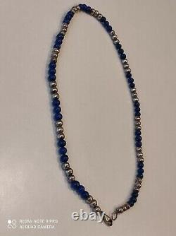 Ancien collier boules en argent massif et lapis-lazuli