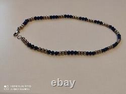 Ancien collier boules en argent massif et lapis-lazuli