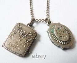 Ancien collier chaine pendentif porte-photo argent massif silver necklace chain