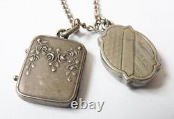 Ancien collier chaine pendentif porte-photo argent massif silver necklace chain