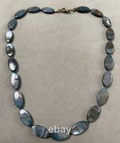Ancien collier nacre Abalone Shell Mother of Pearl Necklace argent massif fervor