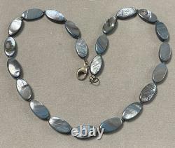 Ancien collier nacre Abalone Shell Mother of Pearl Necklace argent massif fervor