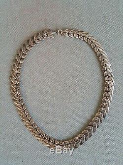 Ancien collier ras de cou argent massif 925 feuilles filigranes necklace silver