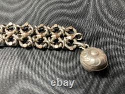 Ancien gros Bracelet en Argent massif et or Breloque XIX eme