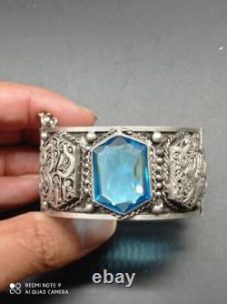 Ancien gros Bracelet manchette Berbère Maghreb en argent massif Poinçonné