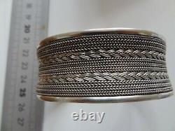 Ancien jonc en argent massif époque art déco tressé grand modèle dans sa boîte